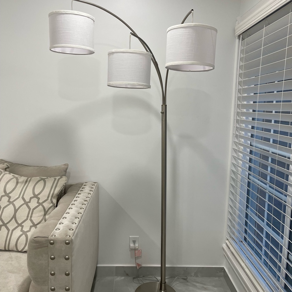 Modern Silver Floor Lamp with White Shades